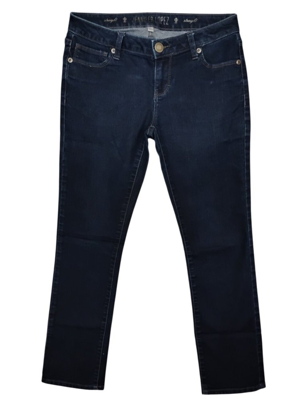 Jennifer Lopez Straight Jeans Size 4 Petite Dark Blue Low Rise